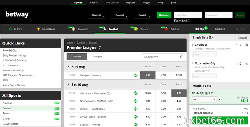 Betway – 유럽에서 평판이 좋으며 라이브 베팅 및 라이브 스트리밍을 지원합니다.