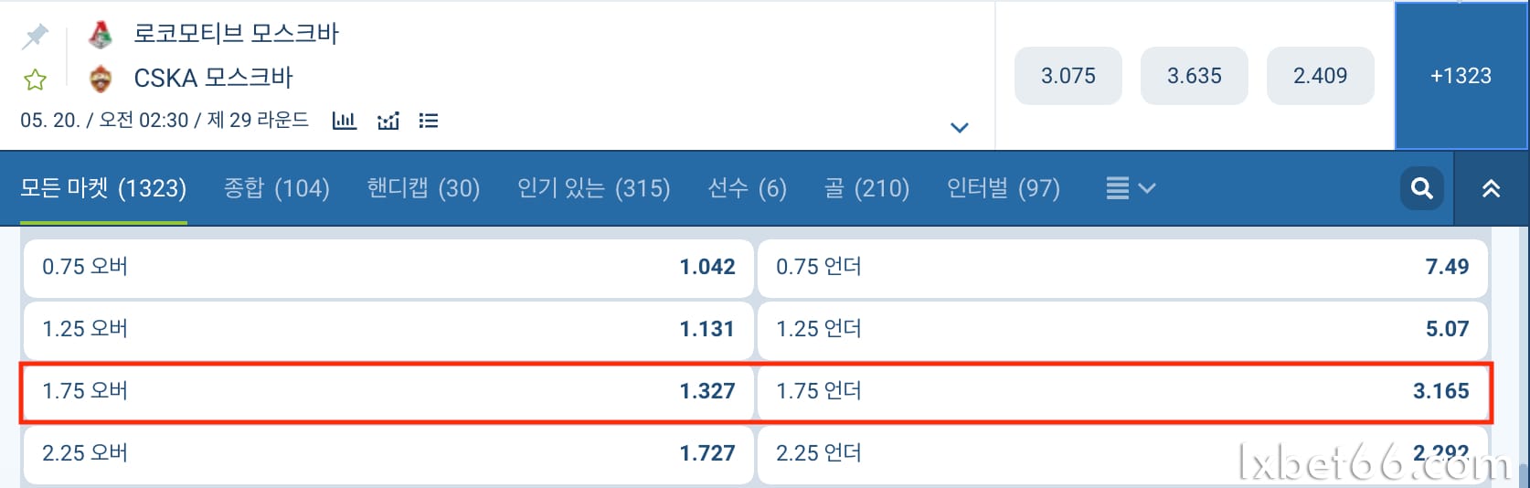 1.75골 이상/미만 – 위험도 낮음, 정확히 2골일 경우 돈 분할