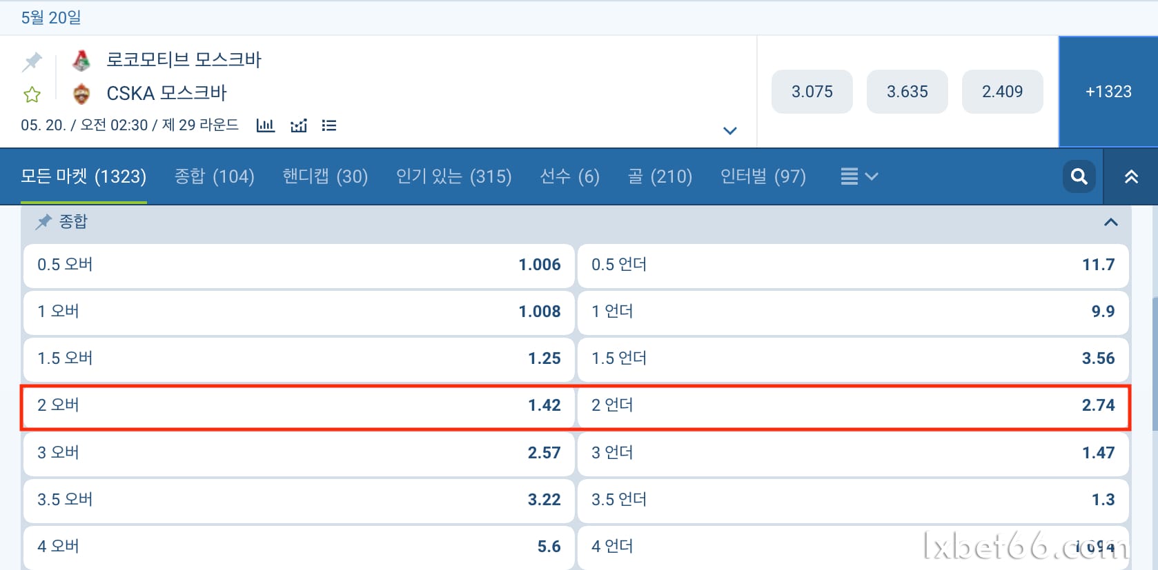 2.0골 이상/미만 – 안전, 정확히 2골일 경우 환불