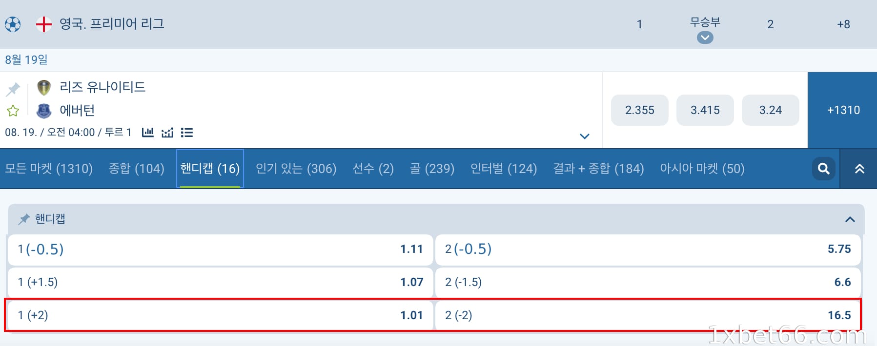 하프 골 핸디캡(0.5)