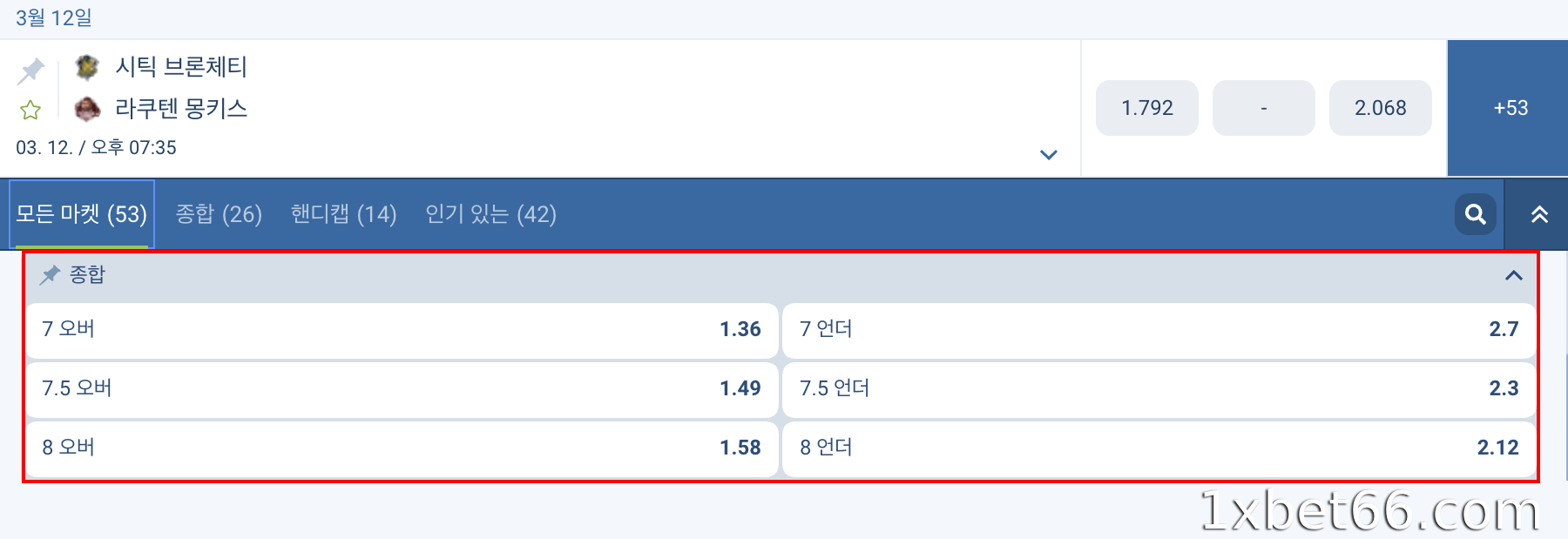 총 득점 (오버/언더) 베팅