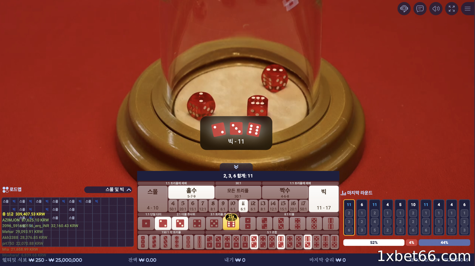 아주 낮은 초기 베팅 금액을 선택하세요