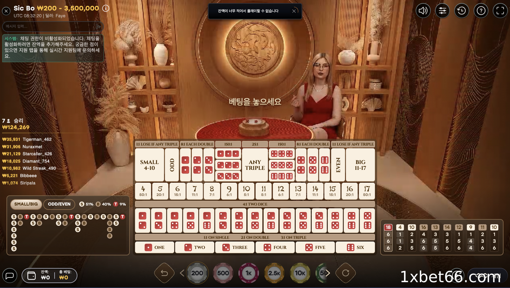 적절한 베팅 옵션을 선택하세요.